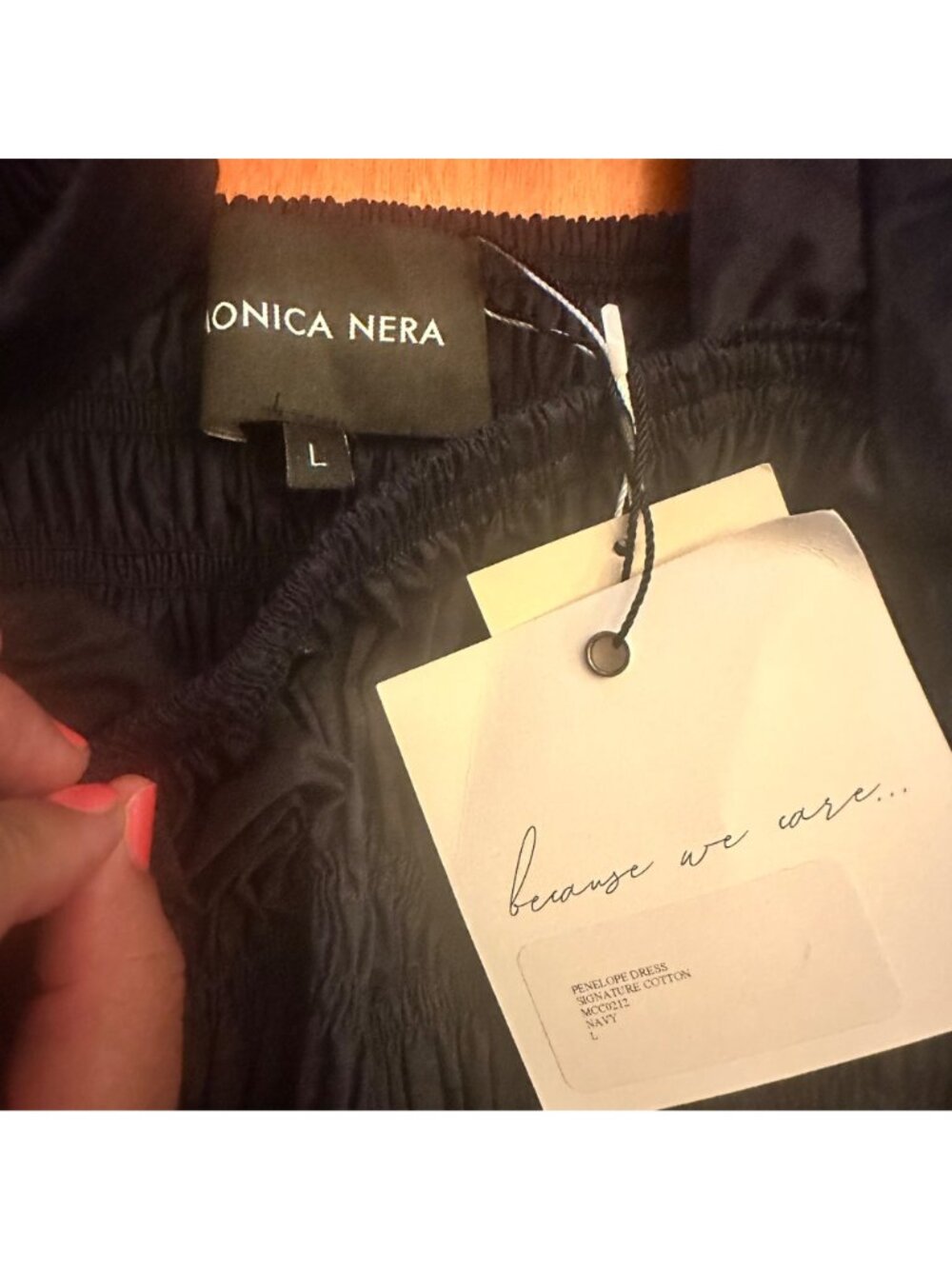 Monica Nera Navy Penelope Dress With Smocked Square Neckline & Puff Sleeves Sign - Picture 5 of 10